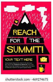 Reach For The Summit! (Flat Style Vector Illustration Travel Quote Poster Design) With Text Box