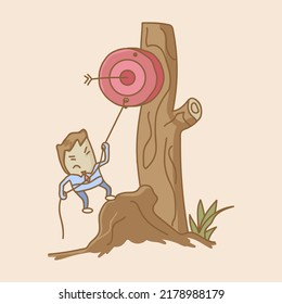 Reach the target hand drawn illustration cartoon of employee