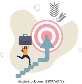 Reach target or progress to reach goal, career step to success, achievement or growth, challenge and motivation to succeed concept.flat vector illustration.