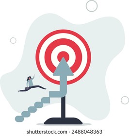 Reach target or progress to reach goal, career step to success, achievement or growth,flat design.illustration with people.