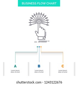 reach, Touch, destination, digital, analytic Business Flow Chart Design with 3 Steps. Line Icon For Presentation Background Template Place for text