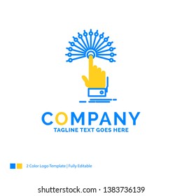 reach, Touch, destination, digital, analytic Blue Yellow Business Logo template. Creative Design Template Place for Tagline.