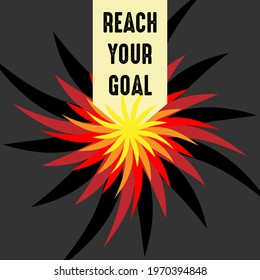 Reach your goal text with fire like swirl typography illustration 