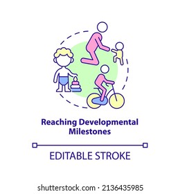 Reaching developmental milestones concept icon. Mentally healthy child abstract idea thin line illustration. Isolated outline drawing. Editable stroke. Arial, Myriad Pro-Bold fonts used