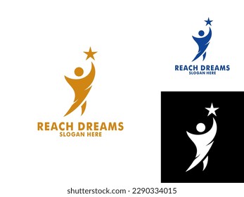 Reaching Dream Logo, Abstract human Reach dreams, success, goal creative symbol idea logo concept.