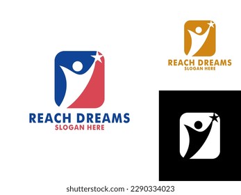 Reaching Dream Logo, Abstract human Reach dreams, success, goal creative symbol idea logo concept.