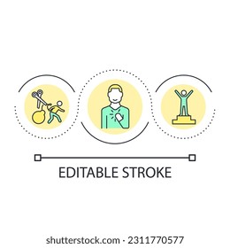 Reaching full mentee potential loop concept icon. Positive mentorship relationships abstract idea thin line illustration. Self-confidence. Isolated outline drawing. Editable stroke. Arial font used