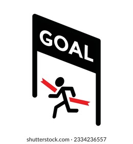 reaching goal, success celebration, man runing, finish line, black and white, vector illustration