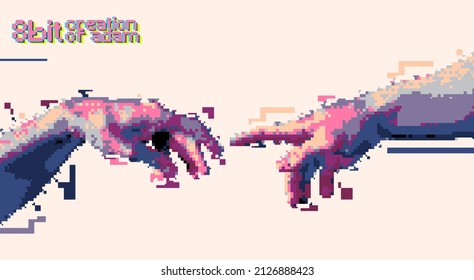 Llegar a las manos 8 bits de diseño de estilo de color ilustración vectorial aislado en fondo beige.