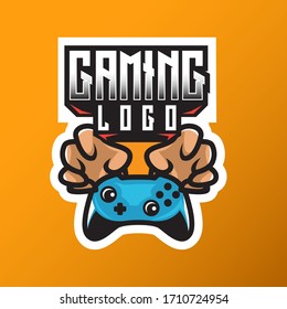 Reaching Hands for abstract game controller esport vector logo design template