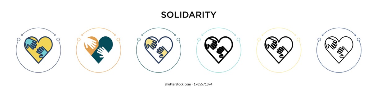 Reaching hands on heart, Solidarity icon in filled, thin line, outline and stroke style. Vector illustration of two colored and black solidarity vector icon designs can be used for mobile, ui, web