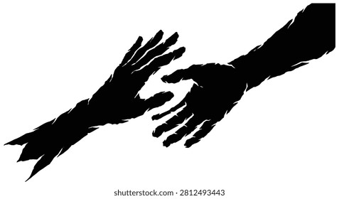 Reaching Hands Silhouette Against White Background grasping