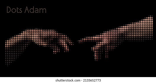 Reaching hands skin colored dot halftone style design vector illustration isolated on black background.