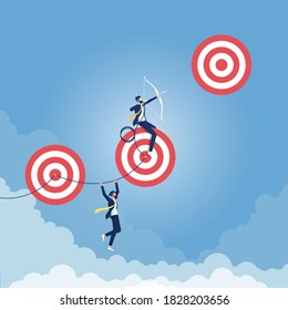 Reaching Higher Targets Concept, Excellent Businessman Taking Aim On A High Risk Target