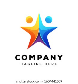 reaching people star logo concept, star people logo, people business success logo design