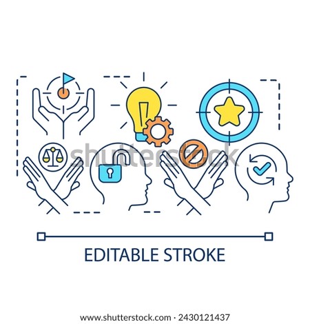Reaching for personal potential concept icon. Achieving goals. Self growth. Overcoming inner blocks abstract idea thin line illustration. Isolated outline drawing. Editable stroke. Arial font used
