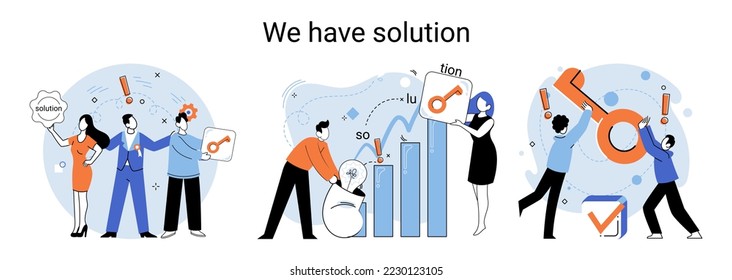 Alcanzar una solución como resultado del trabajo del equipo de negocios. Empleados de inicio. Pensamiento de objetivos. Construcción de cooperación por parte de la agencia crear equipo. Metáfora, decisión y trabajo en equipo de gestión creativa y exitosa
