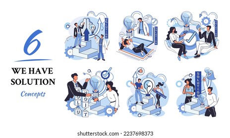 Reaching solution as result of work of business team. Startup employees. Goal thinking. Cooperation construction by agency create team. Creative successful management metaphor, decision and teamwork