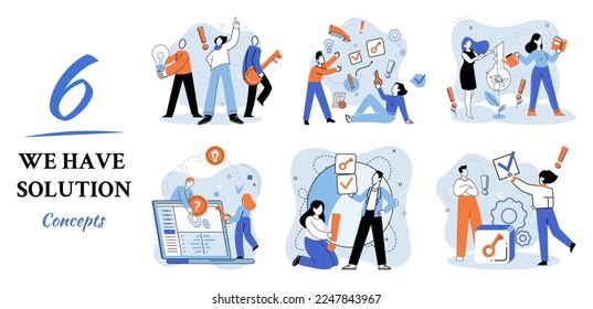 Reaching solution as result of work of business team. Startup employees. Goal thinking. Cooperation construction by agency create team. Creative successful management metaphor, decision and teamwork
