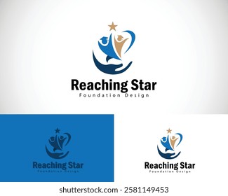 reaching star design concept education logo book smart icon hand care