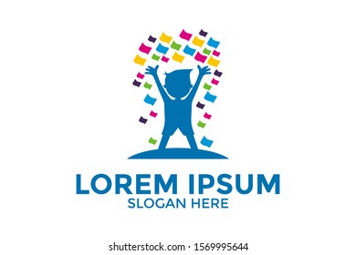 Reaching Star fun logo, Online Learning logo designs vector, Kids Dream logo, Reach Dreams logo