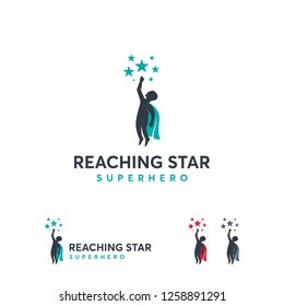 Reaching Star Logo designs concept vector, Kids Reaching Dreams, Kids Hero logo