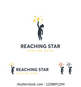 Reaching Star Logo designs concept vector, Kids Reaching Dreams