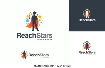 Reaching Star logo, Online Learning logo designs, Super Kids Reach Dreams logo, Kids Hero logo