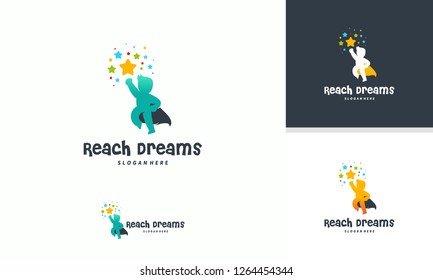 Reaching Star logo, Online Learning logo designs, Super Kids Reach Dreams logo, Kids Hero logo