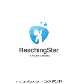 Reaching the star logo. vector child reach the star. reaching dream logo