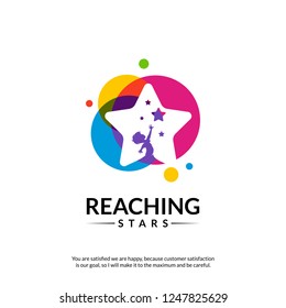 Reaching Stars Logo Design Template. Dream star logo. Emblem, Colorful, Creative Symbol, Icon