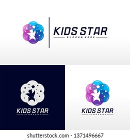 Reaching Stars Logo Design Template. Dream star logo. Kids Star Concept, Colorful, Creative Symbol