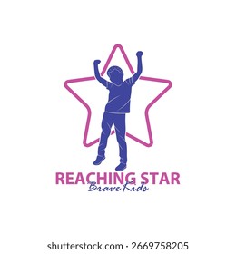 Plantilla de diseño de logotipo Reaching Stars. Kids Dream Star Logo Vector. Emblema, colorido, símbolo creativo, icono