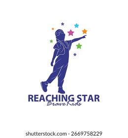 Reaching Stars Logo Design Template. Kids Dream Star Logo Vector. Emblem, Colorful, Creative Symbol, Icon