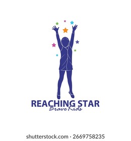 Plantilla de diseño de logotipo Reaching Stars. Kids Dream Star Logo Vector. Emblema, colorido, símbolo creativo, icono