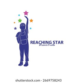 Plantilla de diseño de logotipo Reaching Stars. Kids Dream Star Logo Vector. Emblema, colorido, símbolo creativo, icono