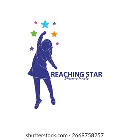 Plantilla de diseño de logotipo Reaching Stars. Kids Dream Star Logo Vector. Emblema, colorido, símbolo creativo, icono