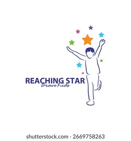 Logo-Design-Vorlage "Reaching Stars". Kids Dream Star Logo Vektor. Emblem, Farbig, Kreatives Symbol, Symbol