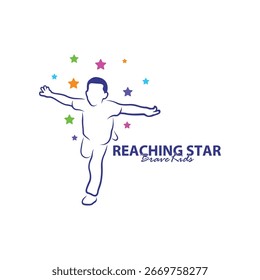 Plantilla de diseño de logotipo Reaching Stars. Kids Dream Star Logo Vector. Emblema, colorido, símbolo creativo, icono
