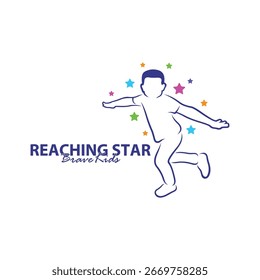 Logo-Design-Vorlage "Reaching Stars". Kids Dream Star Logo Vektor. Emblem, Farbig, Kreatives Symbol, Symbol