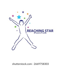 Reaching Stars Logo Design Template. Kids Dream Star Logo Vector. Emblem, Colorful, Creative Symbol, Icon