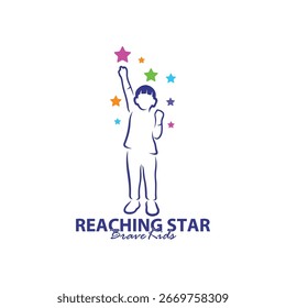 Plantilla de diseño de logotipo Reaching Stars. Kids Dream Star Logo Vector. Emblema, colorido, símbolo creativo, icono