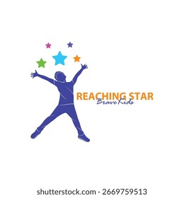 Plantilla de diseño de logotipo Reaching Stars. Kids Dream Star Logo Vector. Emblema, colorido, símbolo creativo, icono