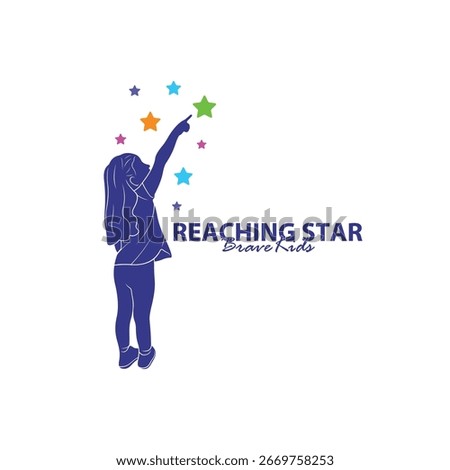 Reaching Stars Logo Design Template. Kids Dream Star Logo Vector. Emblem, Colorful, Creative Symbol, Icon