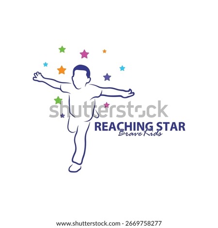 Reaching Stars Logo Design Template. Kids Dream Star Logo Vector. Emblem, Colorful, Creative Symbol, Icon