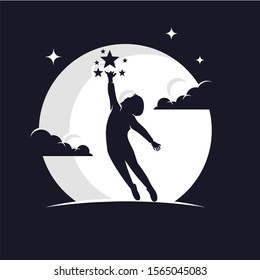 Reaching Stars with Moon Background Logo Design Template