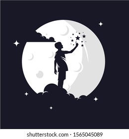 Reaching Stars with Moon Background Logo Design Template