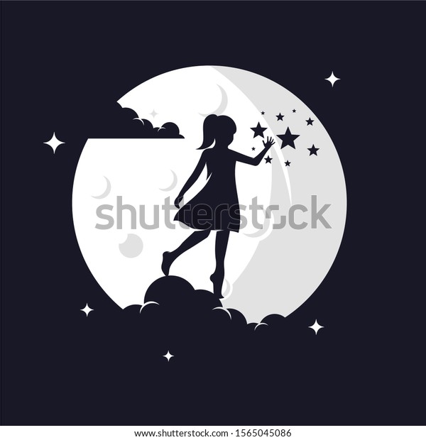 Reaching Stars With Moon Background Logo Design Template