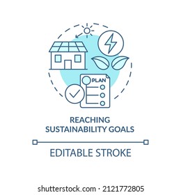 Reaching sustainability goals turquoise concept icon. Clean energy usage. Pros of PPA abstract idea thin line illustration. Isolated outline drawing. Editable stroke. Arial, Myriad Pro-Bold fonts used