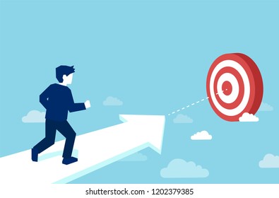 Reaching the target concept. Vector of a businessman running to the target. 